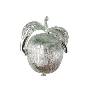 Vintage Sarah Coventry Peach Fruit Silver Tone Brooch Pin Signed 70's